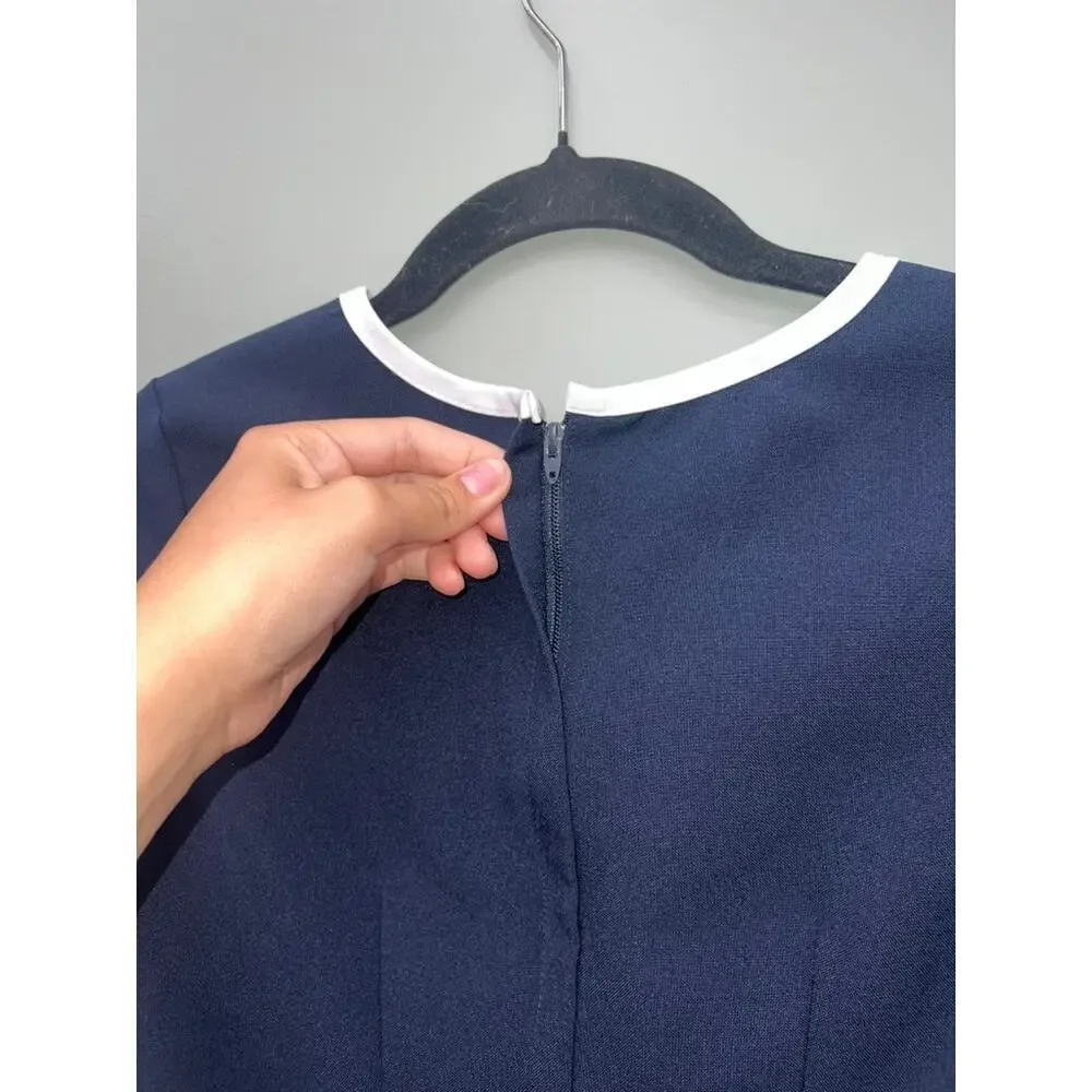 Amy Too Navy Sailor Stripe Trim Fit & Flare Mini Dress Size 12 Preppy Coastal